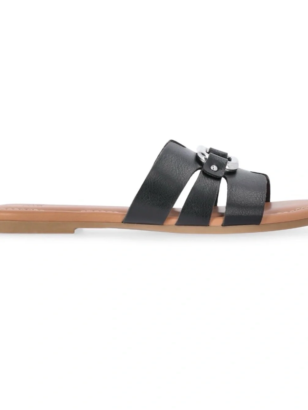 Time and Tru Black Slide Sandal with Silver Accent Buckle